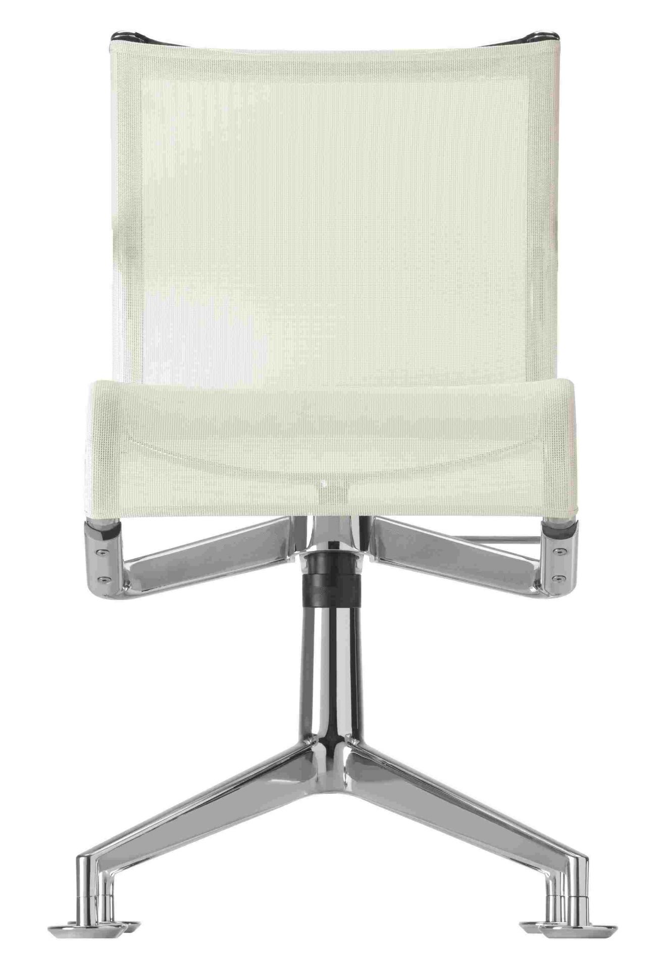 Meetingframe Bürostuhl: Detailansicht der Rückenlehne und des verchromten Fußkreuzes. Ergonomischer Drehstuhl für Büro und Homeoffice.